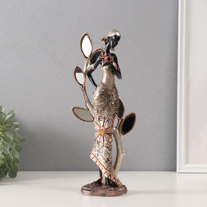 Фигурка полистоун «Африканка с цветком у дерева с зеркальными листьями», 13×9×32 см - Фото 1