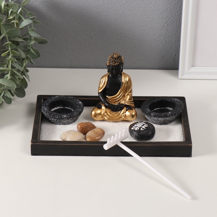 Японский сад камней настольный «Дзен. Будда в золотой тоге», с набором аксессуаров, 22×13×10.2 см - Фото 1