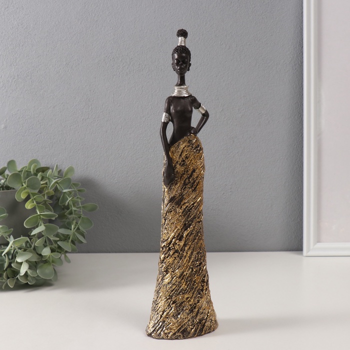 Фигурка полистоун «Африканка в золотой юбке, с золотыми украшениями», 8×5.5×31.5 см - Фото 1