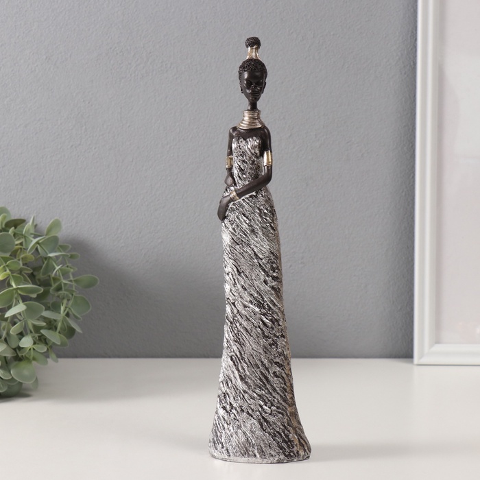 Фигурка полистоун «Африканка в серебристом платье, с золотыми украшениями», 8×5.5×31.5 см - Фото 1