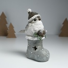 Фигурка светящаяся «Воробышек в колпаке сидит на новогоднем сапоге», серый, 7.6×9.5×15 см - Фото 1