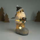 Фигурка светящаяся «Воробышек в колпаке сидит на новогоднем сапоге», серый, 7.6×9.5×15 см - Фото 2