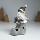 Фигурка светящаяся «Воробышек в колпаке сидит на новогоднем сапоге», серый, 7.6×9.5×15 см - Фото 4