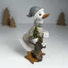 Фигурка полистоун «Гусь в бежевом свитере, с носком с подарками и ёлкой», 12×14×25.5 см - Фото 2