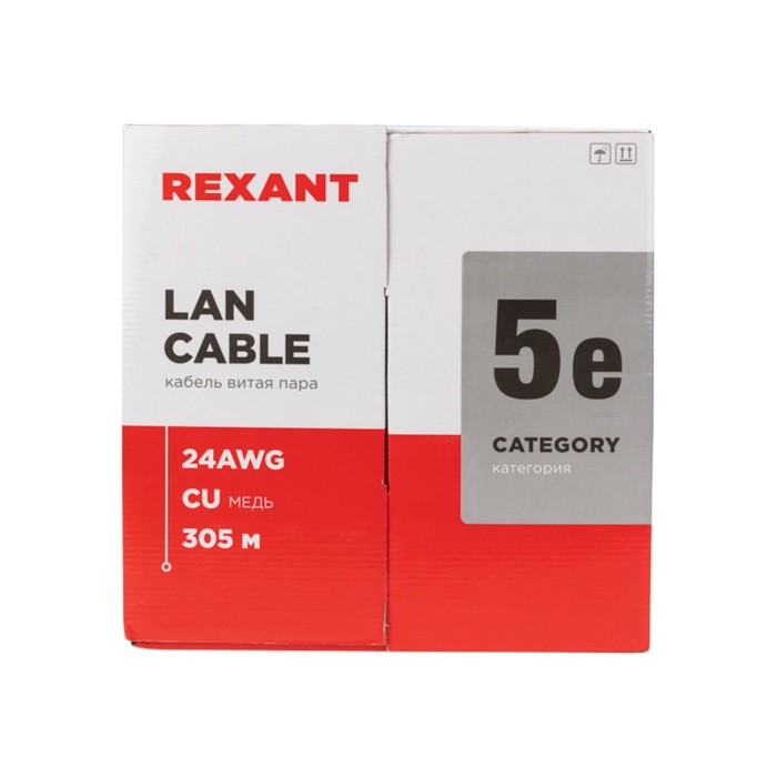 Бухта Кабель витая пара U/UTP, CAT 5e, ZH нг(А)-HF, 4PR, 24AWG, OUTDOOR, SOLID, черный, 305м, REXANT - фото 51682859