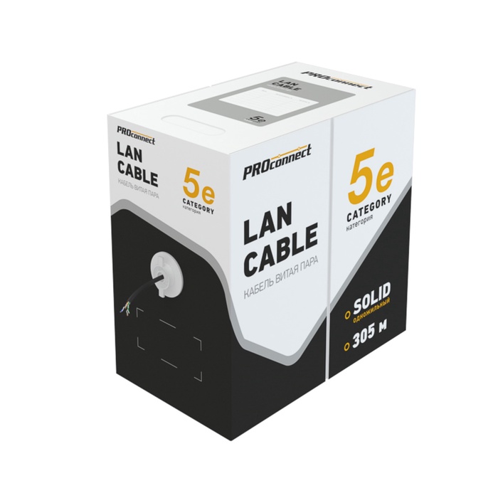 Бухта Кабель витая пара омедненный, F/UTP, CAT 5e, PE, 4PR, 24AWG, OUTDOOR, SOLID, черный, 305м, PRO - фото 51682923