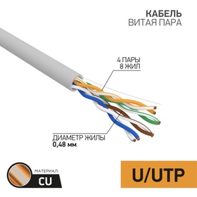 Бухта Кабель витая пара U/UTP, CAT 5e, PVC, 4PR, 24AWG, INDOOR, SOLID, серый, 100м PROconnect   1080