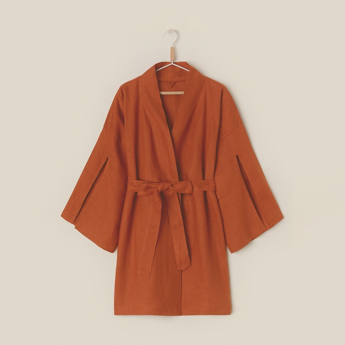 Халат женский короткий SL HOME «Brown», размер 44-52, 100% лён, 150 г/м2 - Фото 1