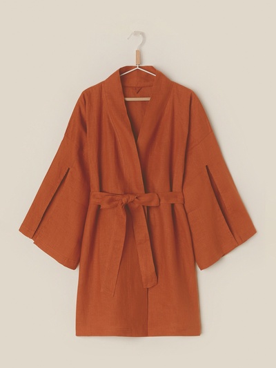 Халат женский короткий SL HOME "Brown", размер 44-52, 100% лён, 150г/м2