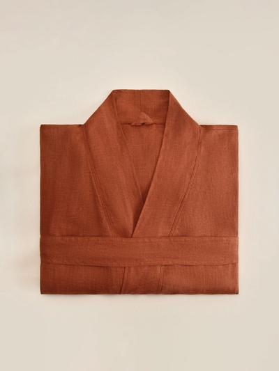 Халат женский короткий SL HOME "Brown", размер 44-52, 100% лён, 150г/м2