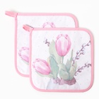 Набор прихваток «Этель. Тюльпаны»: 2 шт., 19×19 см, саржа,100% хлопок, ватин 250 г/м² - Фото 1