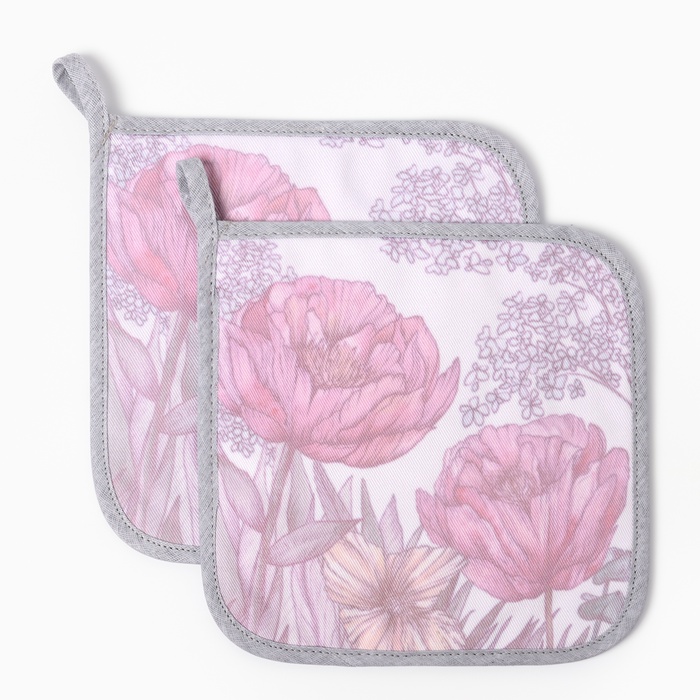 Набор прихваток «Этель» Poppy fields, 2 шт., 19×19 см, саржа, хлопок 100%, ватин 250 г/м² - Фото 1