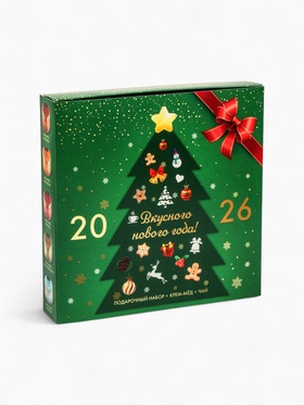 Подарочный набор новогодний «Вкусного Нового Года», мед кремовый, чай