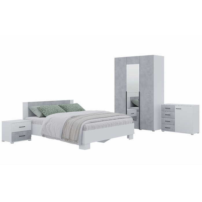 Спальный гарнитур «Бостон», комплект 5 предметов, цвет белый/бетон - Фото 1