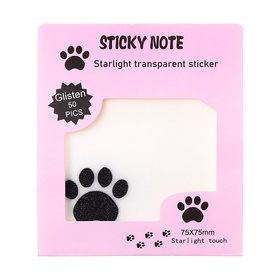 Блок с липким краем, 75×75 мм, 50 листов, прозрачные с блестками «Кошачья лапка»