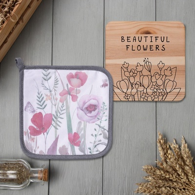 Набор кухонный «Маки»: прихватка 19×19 см, подставка под горячее