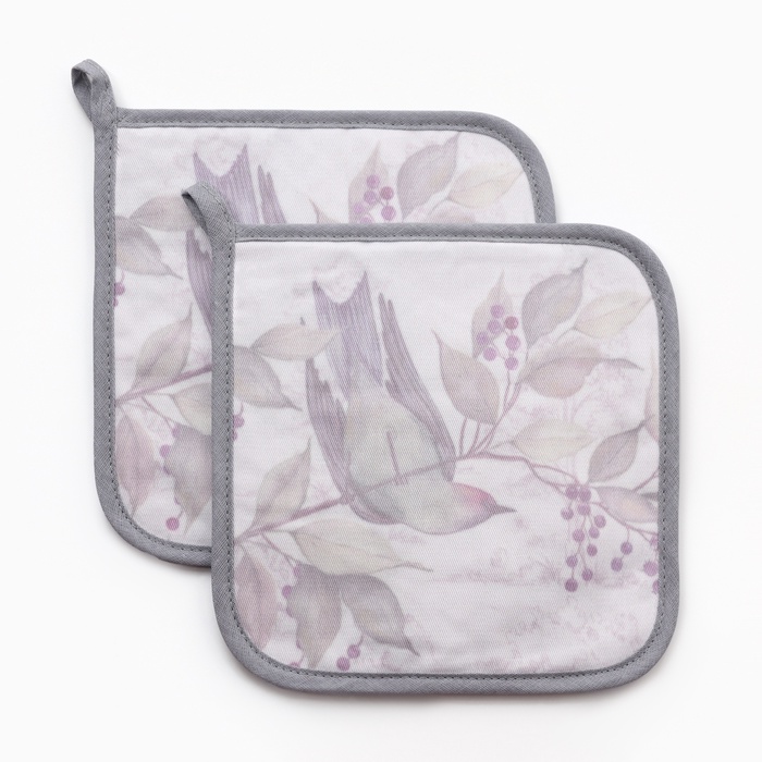 Набор прихваток «Этель» Morning dew, 2 шт., 19×19 см, саржа, хлопок 100%, ватин 250 г/м² - Фото 1