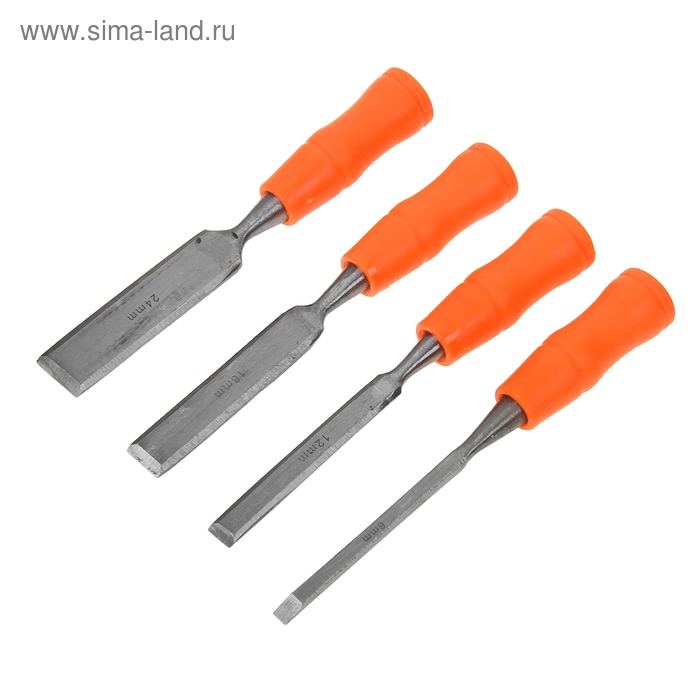 Набор стамесок Sparta, 4 шт, 6-12-18-24 мм, плоские, пластиковые ударные рукоятки - Фото 1