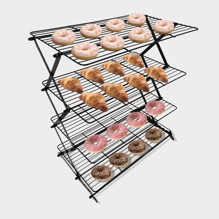Решётка для глазирования и остывания кондитерских изделий, 4 яруса, 43.5×25.5×8 см, чёрная - Фото 1