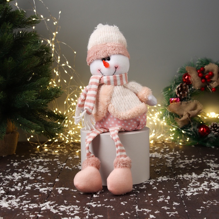 Игрушка мягкая «Снеговик с полосатыми длинными ножками» 43×18 см, бело-розовый - Фото 1