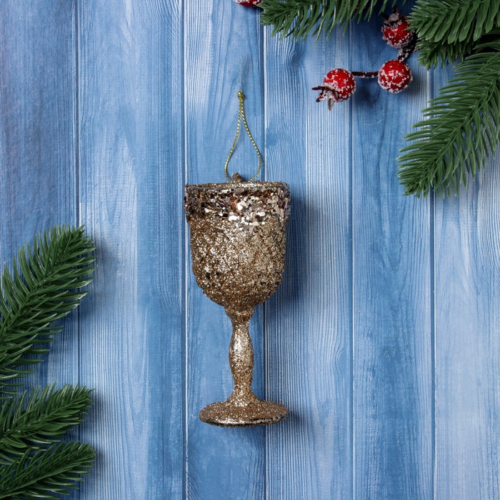 Ёлочная игрушка «Зимнее волшебство. Бокал блеск» пластик, 10х4,5 см, золото - Фото 1