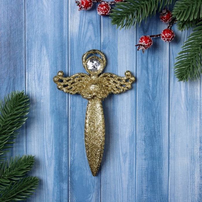 Ёлочная игрушка «Ангел блеск» 14×9 см, золото - Фото 1