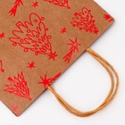 Пакет подарочный новогодний, крафт с тиснением, круглая ручка, «Ёлочки» 21×27×11 см, 120 г 10574025