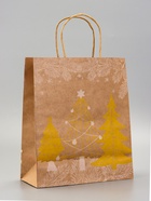 Пакет подарочный новогодний, крафт с золотым тиснением, круглая ручка, «Рождественский лес» 33×25×12 см, 120 г 10574034