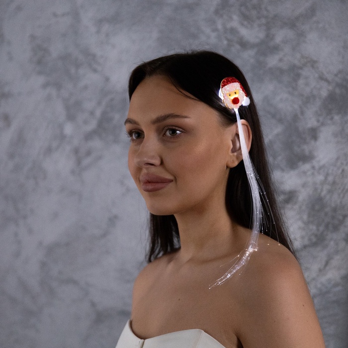 Заколка для волос светодиодная «Дед Мороз» 33×4.5 см, 1 LED, батарейки LR1130×2 (в комплекте), мерцание, свечение белое - Фото 1