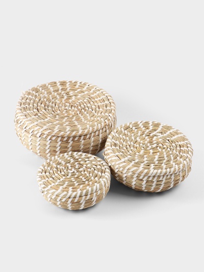 Набор плетёных корзинок с крышкой, 3 шт., 25×20×16 см