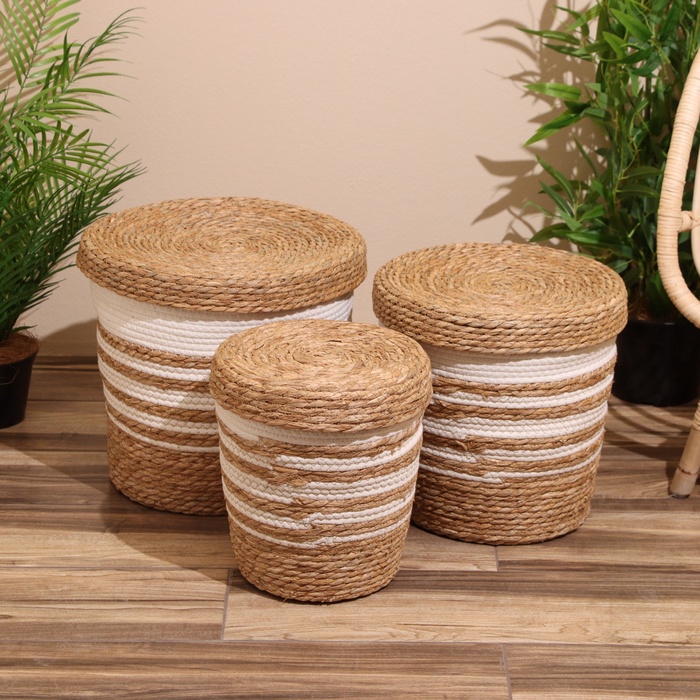 Набор плетёных корзин с крышкой, 3 шт., 36×36×37 см - Фото 1