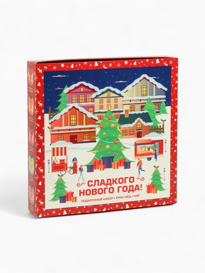 Подарочный набор новогодний «Сладкого Нового Года», мед кремовый, чай