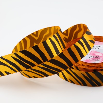 Лента атласная «Тигр», 25 мм, 23±1 м, оранжевая, чёрный №24