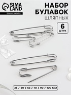 Набор булавок шляпных, 38/50/63/70/90/100 мм, 6 шт. - Фото 1