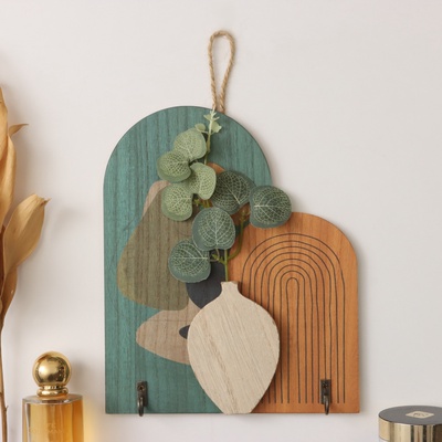 Настенные крючки декоративные «Абстракция. Эвкалипт в вазе», дерево, 1.5×19.2×23.3 см