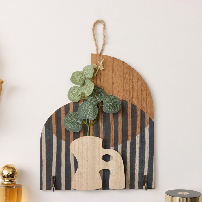 Настенные крючки декоративные «Абстракция с растением», дерево, 1.5×19.5×23.5 см - Фото 1