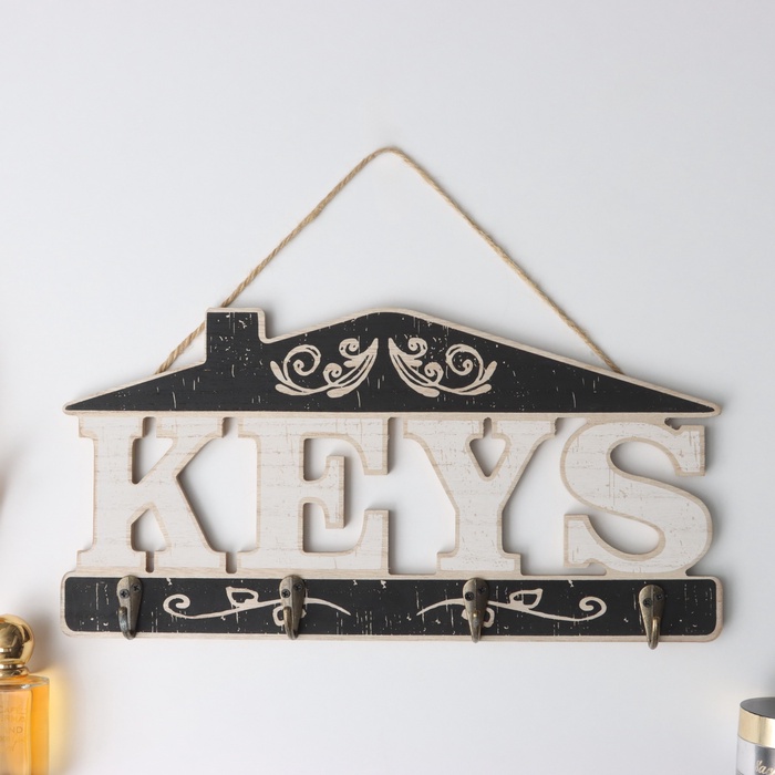 Настенные крючки декоративные «Домик. Ключи», ключница, дерево, 3.5×35×17.5 см