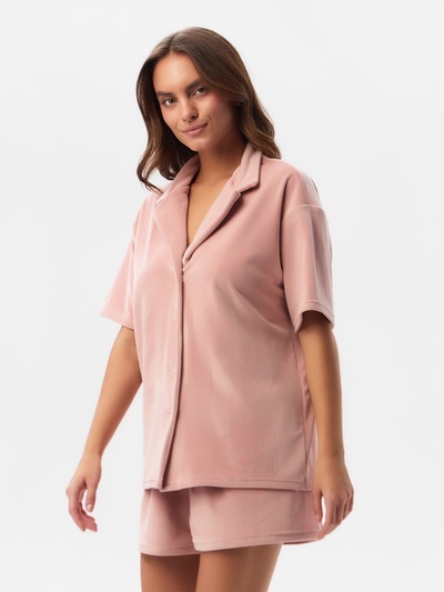 Пижама женская (рубашка, шорты) KAFTAN Plushy, размер 44-46, розовая