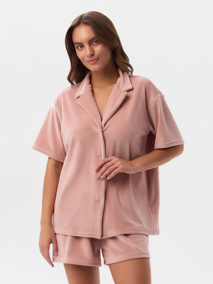 Пижама женская (рубашка, шорты) KAFTAN Plushy, размер 48-50, розовая