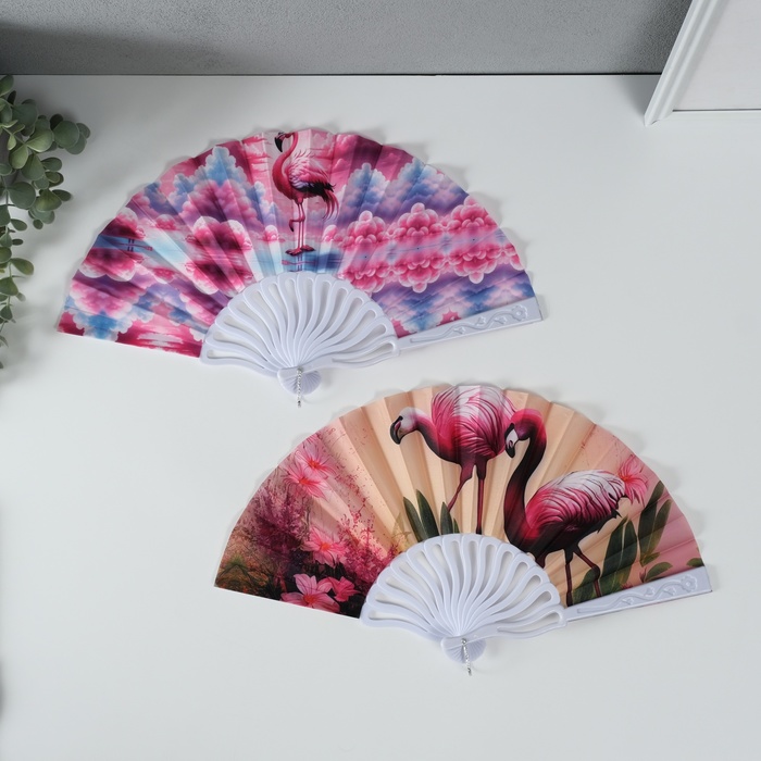 Веер складной «Розовый фламинго», 23 см, МИКС