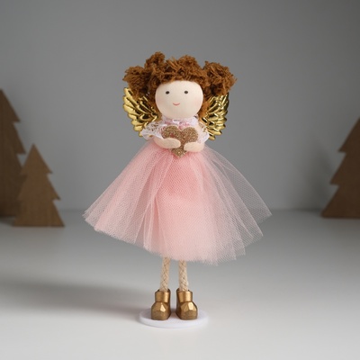 Интерьерная кукла текстильная «Ангелочек в розовом платье с крылышками и сердечком», 4×7×14 см