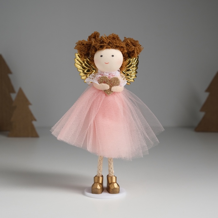 Интерьерная кукла текстильная «Ангелочек в розовом платье с крылышками и сердечком», 4×7×14 см - Фото 1