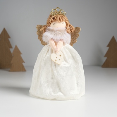 Интерьерная кукла текстильная «Принцесса-ангел в белом бархатном платье с сердечком», 7.5×8×17.5 см