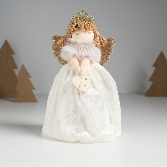 Интерьерная кукла текстильная «Принцесса-ангел в белом бархатном платье с сердечком», 7.5×8×17.5 см - Фото 1