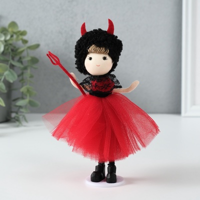 Интерьерная кукла текстильная «Девочка в костюме чертёнка», 4×5×13.5 см