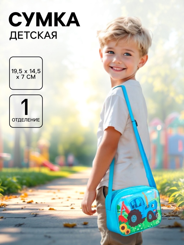 Сумка детская через плечо 19.5×14.5×7 см, Синий трактор - Фото 1