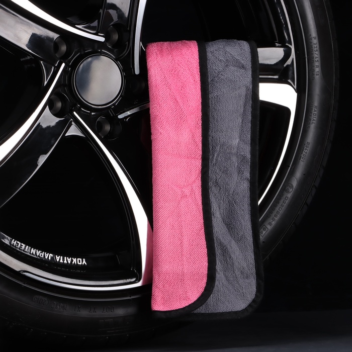 Тряпка для мытья авто, CARTAGE, микрофибра, 400 г/м², 40×60 см, розово-серая - Фото 1