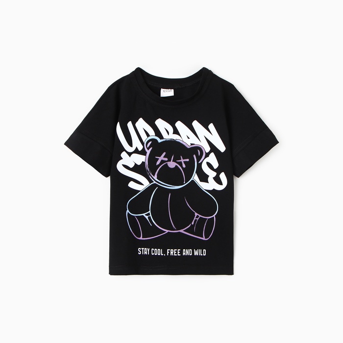 Футболка детская MINAKU: Exclusive print, чёрная, рост 104 см