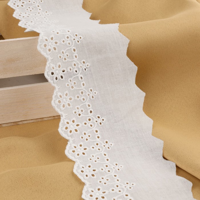 Кружево шитьё, 80 мм, 13.7±1 м, белое - Фото 1