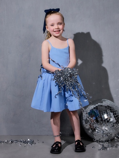 Платье нарядное для девочки MINAKU: Party Dress с бантом, голубое, рост 104-110 см